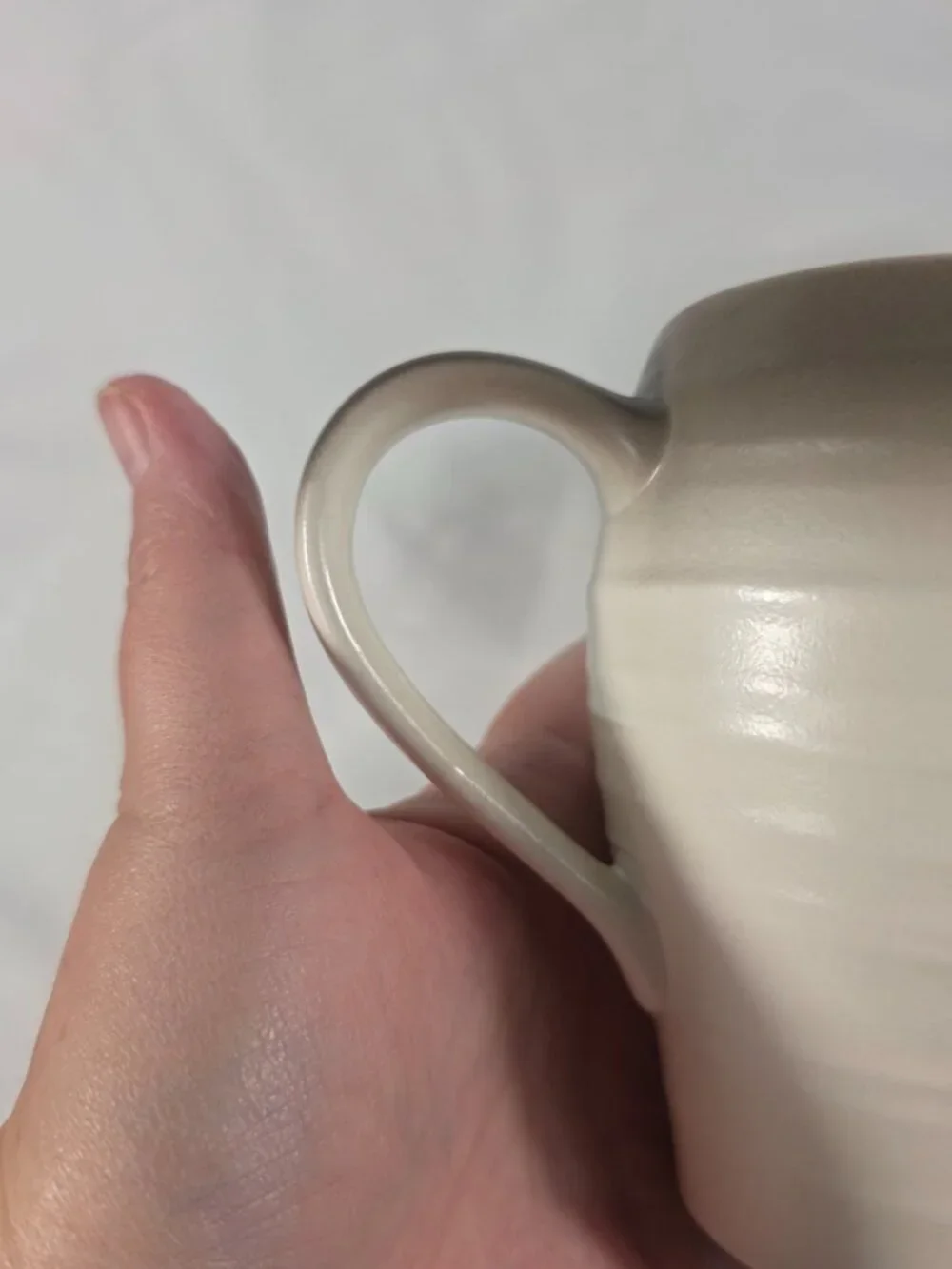 TWO Mikasa Swirl Ombre Mocha Mugs White with Mocha Border Embossed Rings